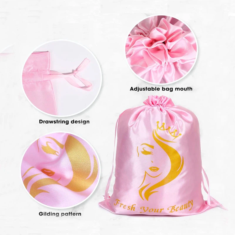 Custom Satin Wig Storage Bags with Drawstring 5 Custom Satin Wig Storage Bags with Drawstring 5